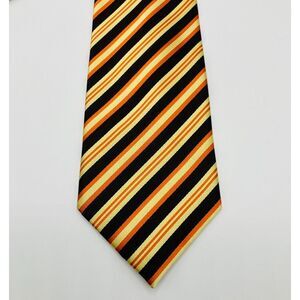 ERMENEGILDO ZEGNA Orange Brown White Gold Stripes Silk Tie Made‎ In Italy